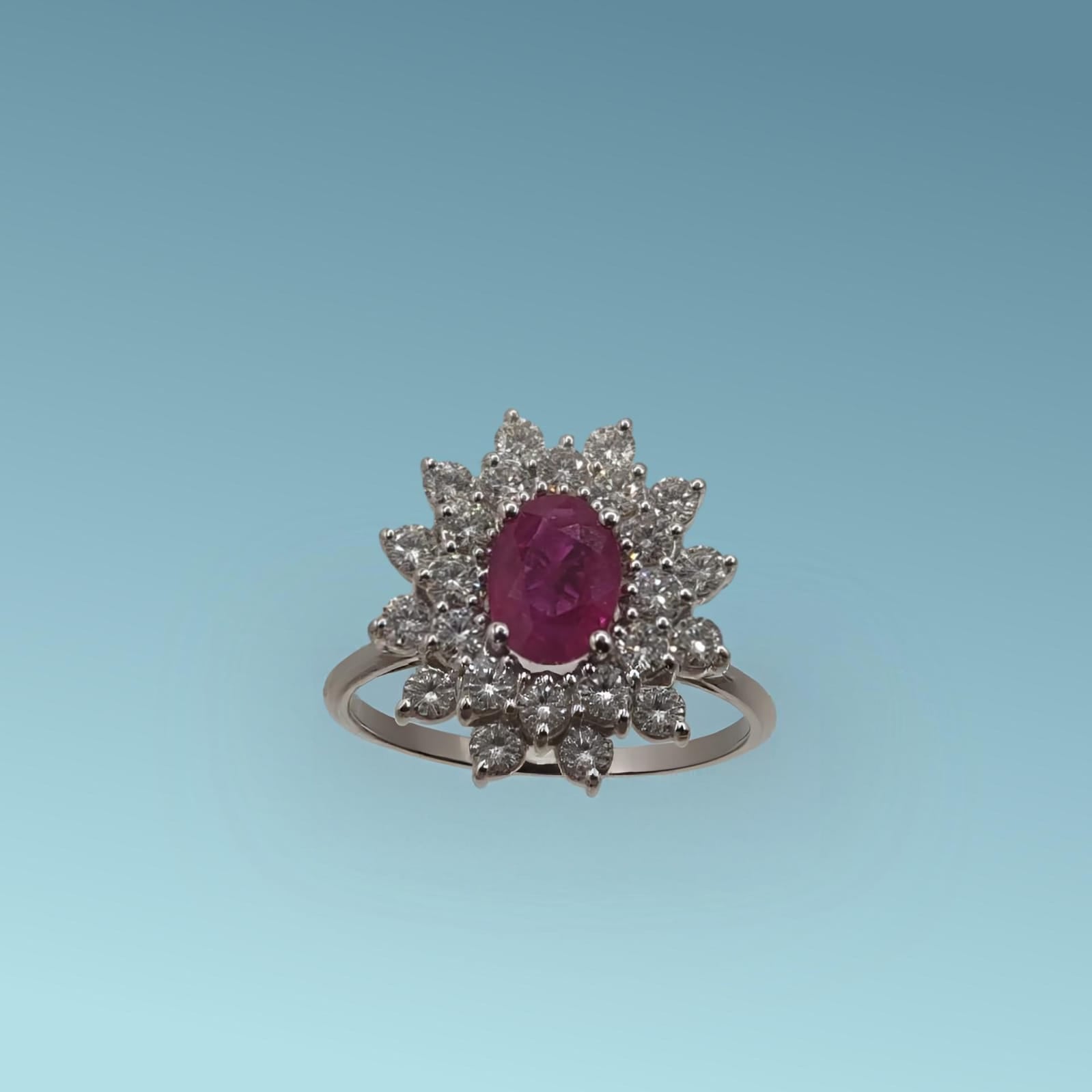 Anello oro bianco 18ct con Rubini e diamanti naturali di Mirco Visconti.