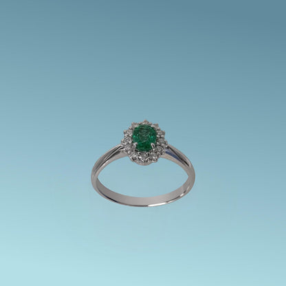 anello smeraldo ovale con giro di diamanti di meteore gioielli