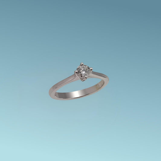 Anello Solitario in oro bianco 18kt di Meteore Gioielli con diamante naturale taglio brillante ct 0.35 G/VS.