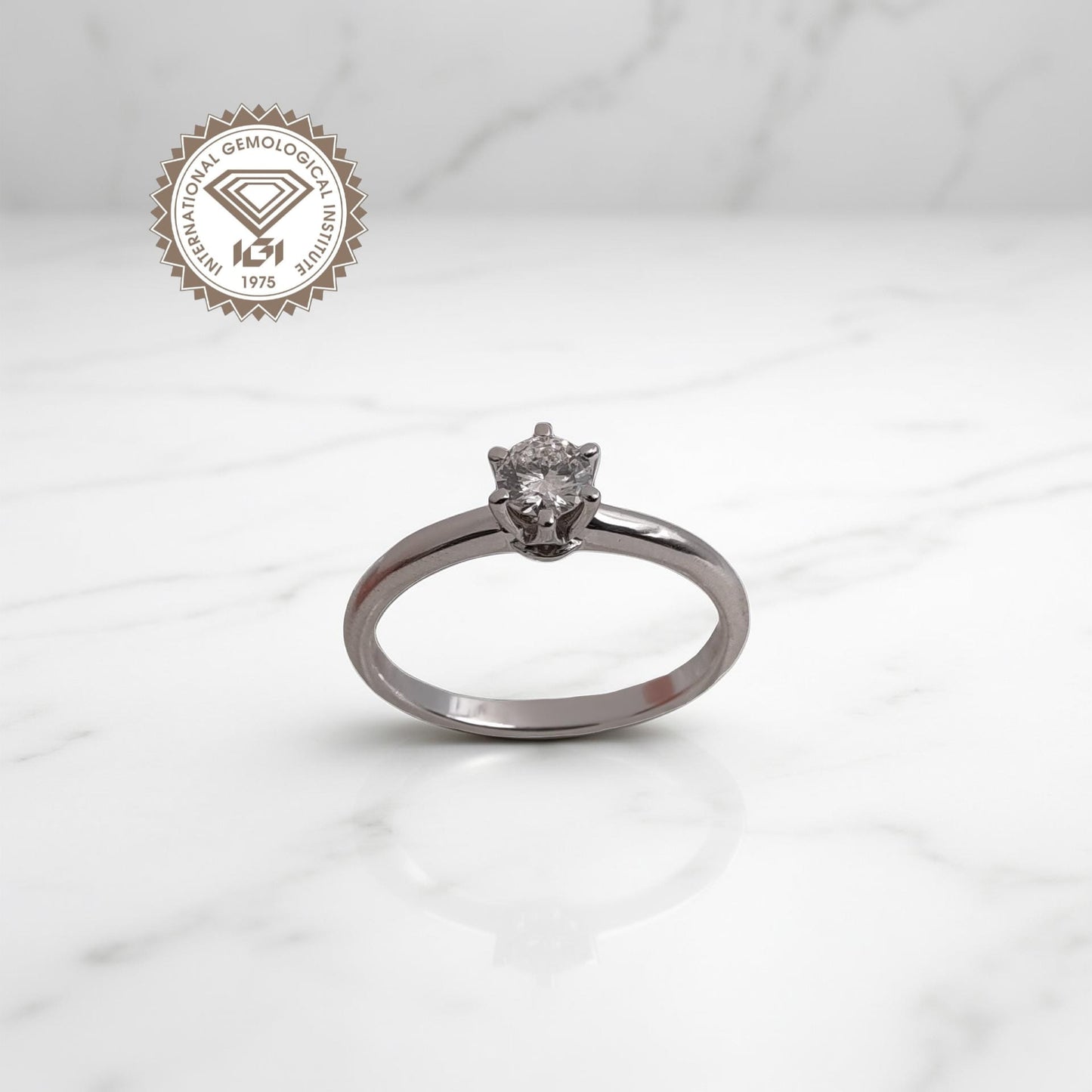 anello solitario in oro bianco 18kt di meteore gioielli con diamante naturale taglio brillante 0.30 ct d/vs1 vg ex ex none certificato igi n. 689512618