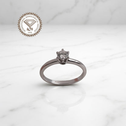 Anello Solitario in oro bianco 18kt di Meteore Gioielli con diamante naturale taglio brillante 0.30 ct D/VS1 VG EX EX NONE certificato IGI N. 689512618