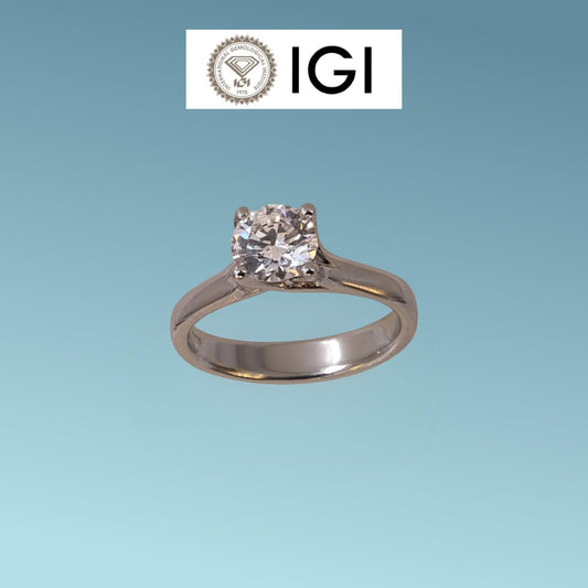 Anello Solitario in oro bianco 18kt di Meteore Gioielli con Diamante di laboratorio ct 1.00 D/VVS1 corredato dall'importante certificato internazionale IGI.