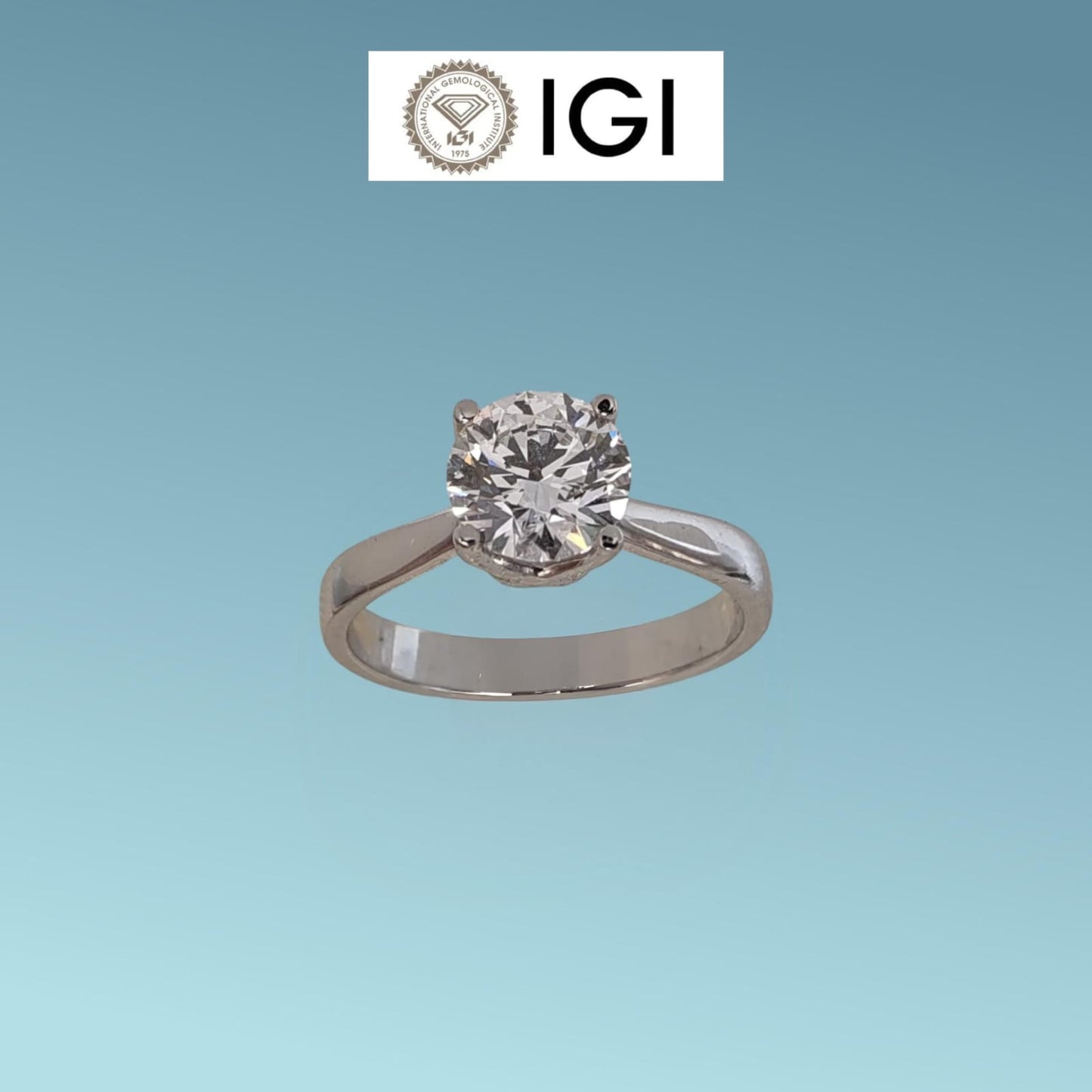 anello solitario in oro bianco 18kt di meteore gioielli con diamante di laboratorio ct 1.50 d/vs1 corredato dall'importante certificato internazionale igi