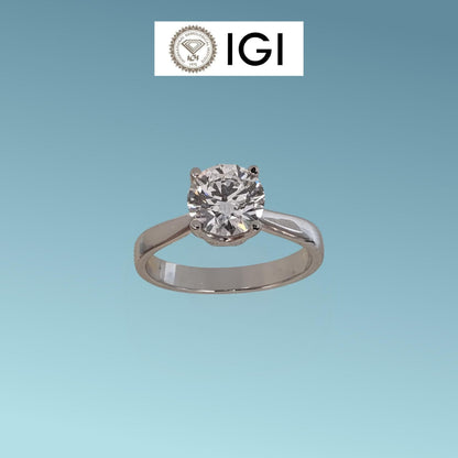 Anello Solitario in oro bianco 18kt di Meteore Gioielli con Diamante di laboratorio ct 1.50 D/VS1 corredato dall'importante certificato internazionale IGI