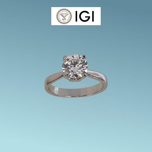 Anello Solitario in oro bianco 18kt di Meteore Gioielli con Diamante di laboratorio ct 1.50 D/VS1 corredato dall'importante certificato internazionale IGI