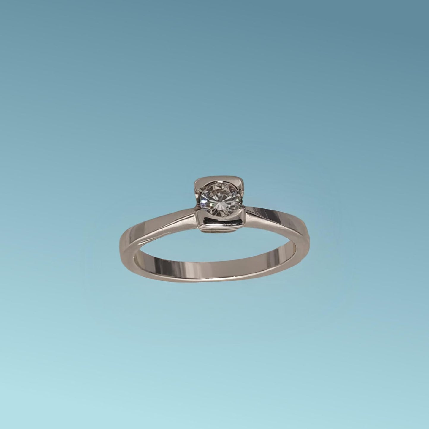 anello solitario in oro bianco 18kt di meteore gioielli con diamante naturale taglio brillante ct 0.19 g/if.&nbsp;