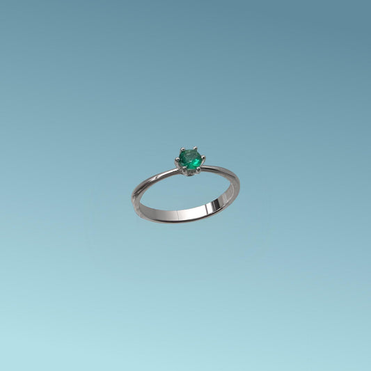 Anello Solitario in oro bianco 18kt di Meteore Gioielli con Smeraldo naturale taglio brillante ct 0.20