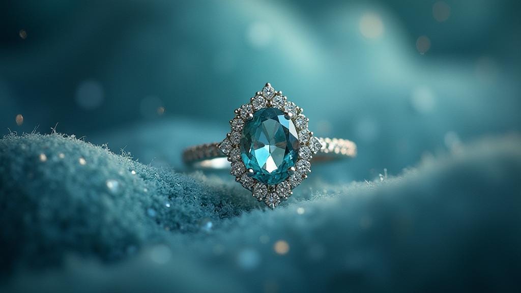 anello spoletta oro diamanti e acqua marina