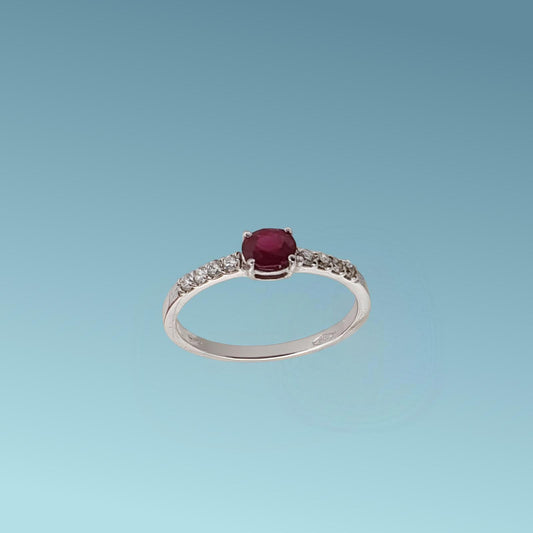 Anello oro bianco 18ct con Rubini e diamanti naturali di Meteore Gioielli
