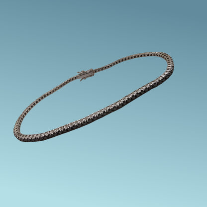 Bracciale Tennis da uomo in oro bianco 18kt di Meteore Gioielli con Diamanti neri per un totale di 2.06 carati incassati su una montatura a filo diritto su base quadra .