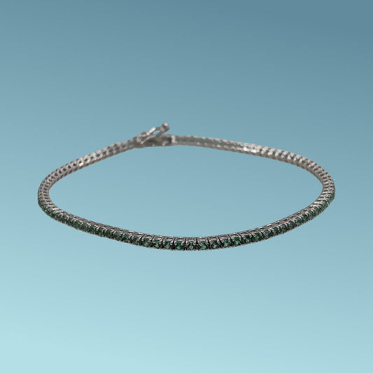 Bracciale in oro bianco 18kt cm 18 di Meteore Gioielli con smeraldi naturali taglio brillanti ct 1.55 