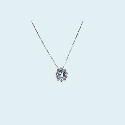 Collana in oro 18kt 45 cm di Meteore gioielli con Acquamarina naturale taglio ovale e coroncina di Diamanti naturali taglio brillante dal design Classic