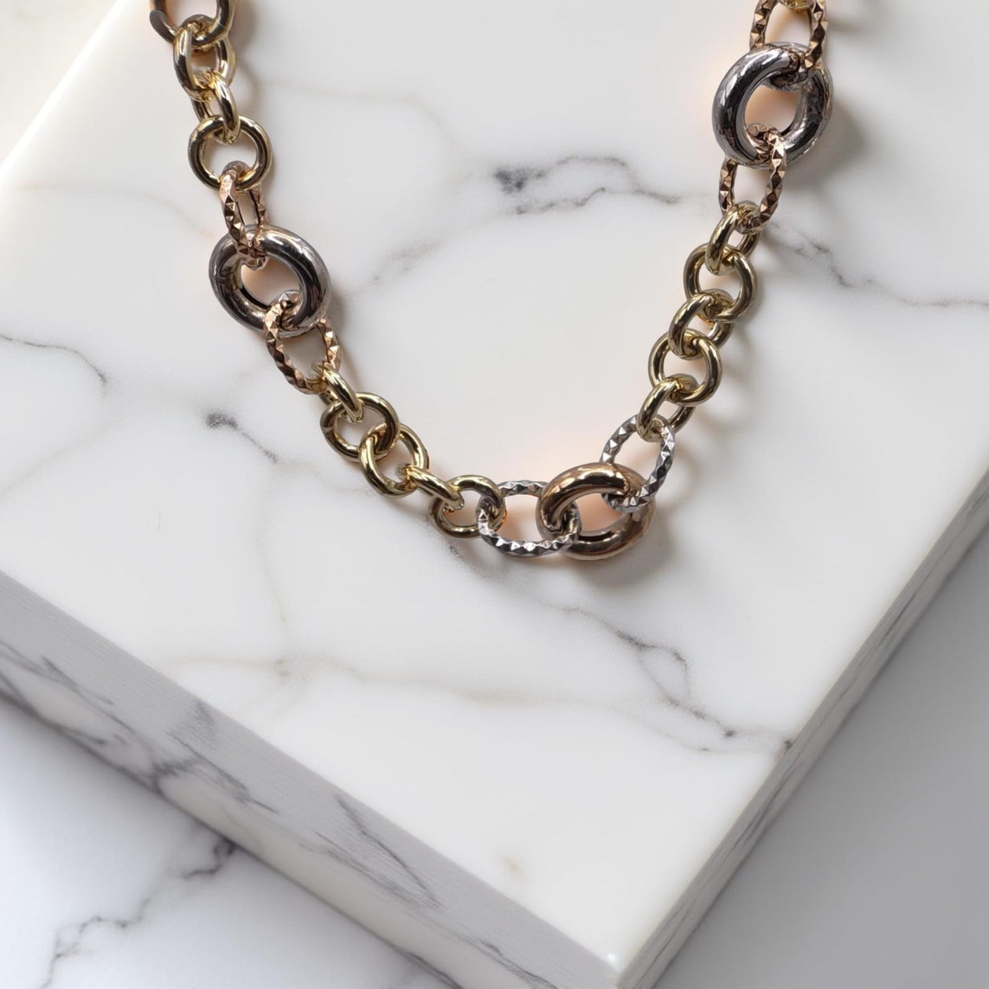 collana da donna con maglia tipo rolò lunga 60cm bicolore ro 18 carati