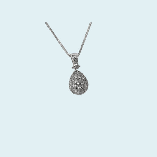 Girocollo in oro bianco 18kt cm 45 di Meteore Gioielli con Diamante naturale taglio a Goccia e doppio giro di diamanti naturali taglio brillante.