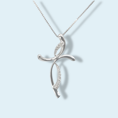 Collana con croce di meteore gioielli stile moderno, design particolare con diamanti in oro bianco 18 carati