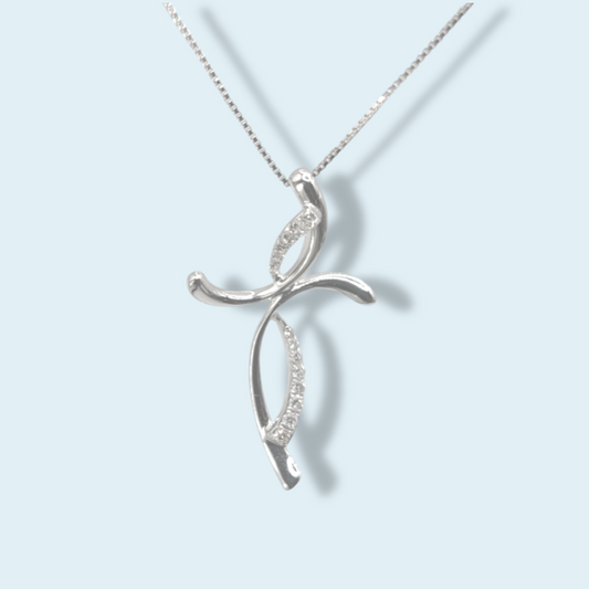 Collana con croce di meteore gioielli stile moderno, design particolare con diamanti in oro bianco 18 carati