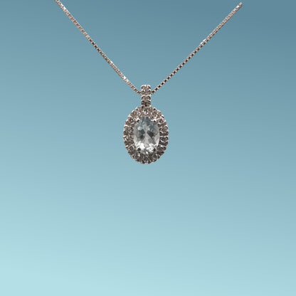 Girocollo in oro bianco 18kt di Meteore Gioielli con Acquamarina naturale taglio ovale ct0.44 e diamanti naturali taglio brillante per un totale di 0.10ct