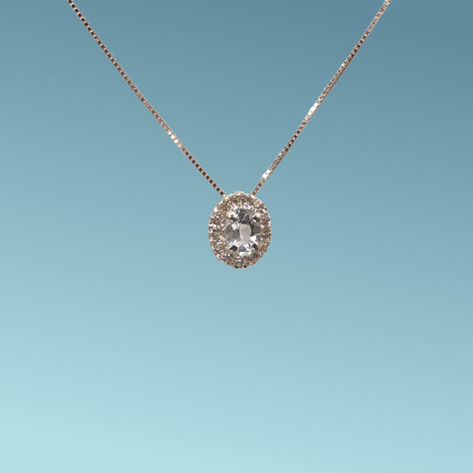 Girocollo in oro bianco 18kt cm 45 di Meteore Gioielli con Acquamarina naturale di forma ovale 3x4 mm e giro di diamanti naturali taglio brillante