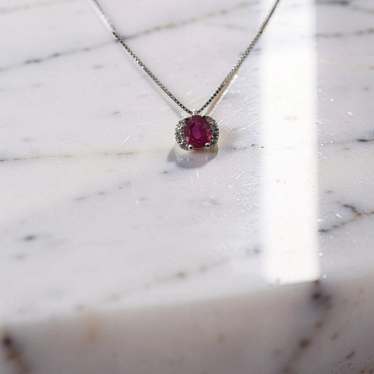 Collana Meteore Gioielli in Oro Bianco 18 Kt con rubino naturale 0,38 ct e diamanti naturali