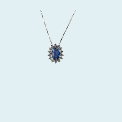 Collana in oro 18kt 45 cm di Meteore gioielli con Zaffiro naturale taglio ovale e coroncina di Diamanti naturali  dal design Classico ma sempre attuale