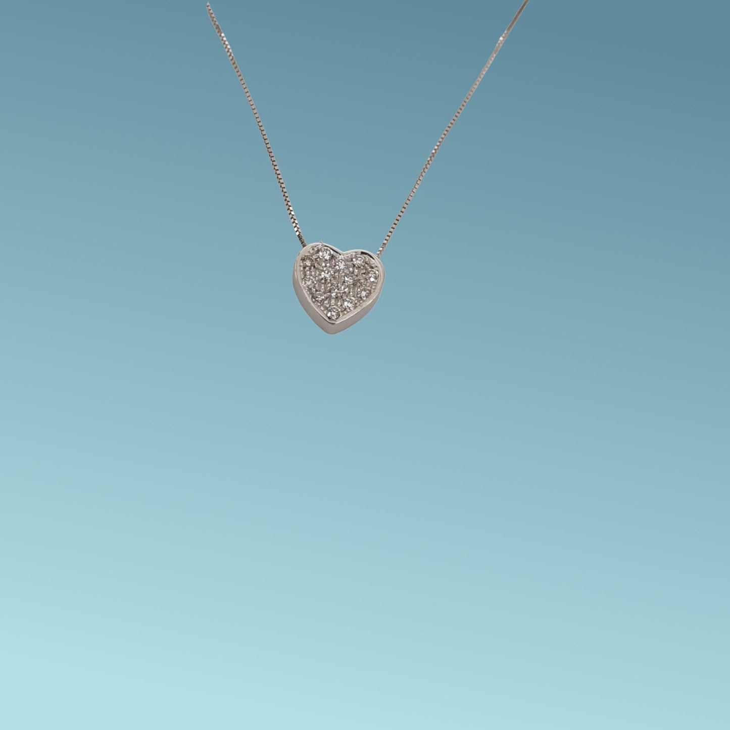 collana veneziana in oro bianco18kt cm45 di meteore gioielli con ciondolo a forma di cuore con pavé di diamanti naturali taglio brillante. 