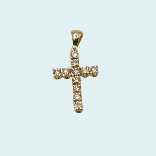 Croce in oro giallo 18 carati con diamanti dalla linea classica e morbida