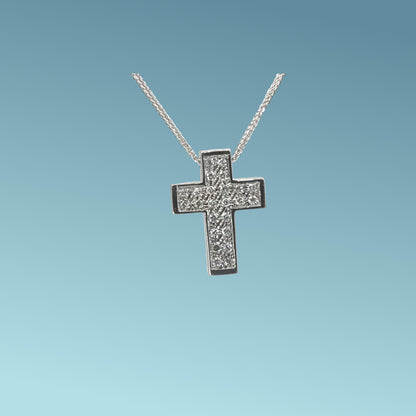 collana con crocein oro bianco 18Kt con pave di diamanti