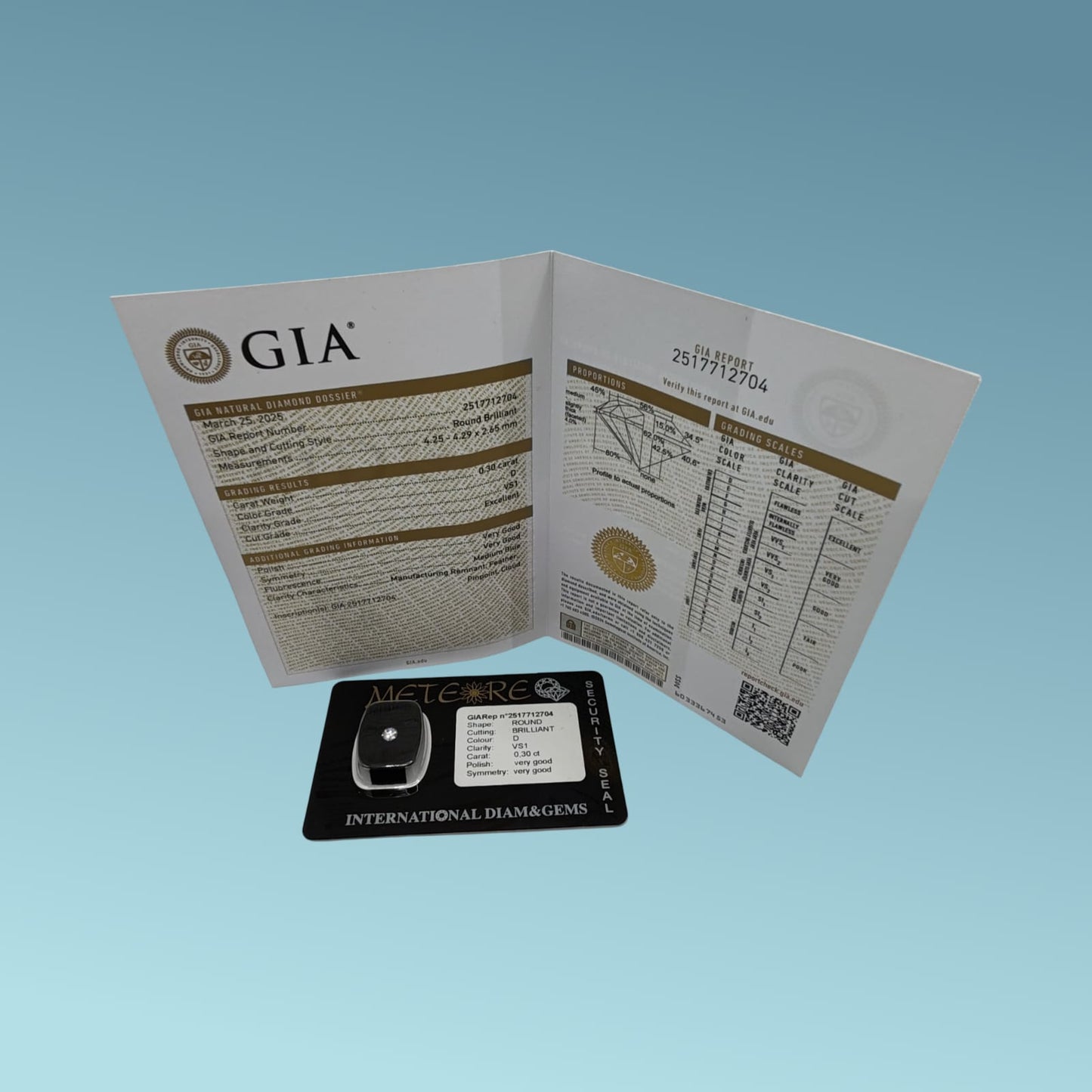 diamante naturale certificato gia 0.30 carati d color vs1 , taglio excellent
blisterato da meteore gioielli.