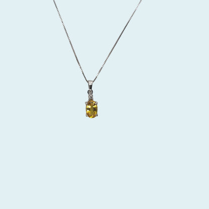 Girocollo in oro bianco 18kt cm 45 di Meteore Gioielli con Zaffiro naturale colore Giallo taglio ovale 6X4 e un diamante naturale taglio brillante