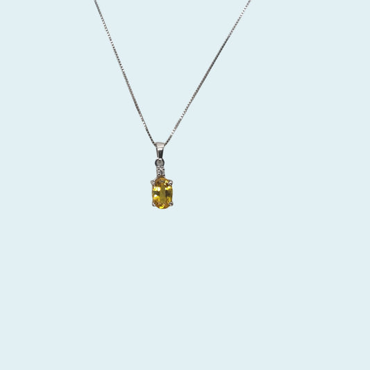 Girocollo in oro bianco 18kt cm 45 di Meteore Gioielli con Zaffiro naturale colore Giallo taglio ovale 6X4 e un diamante naturale taglio brillante