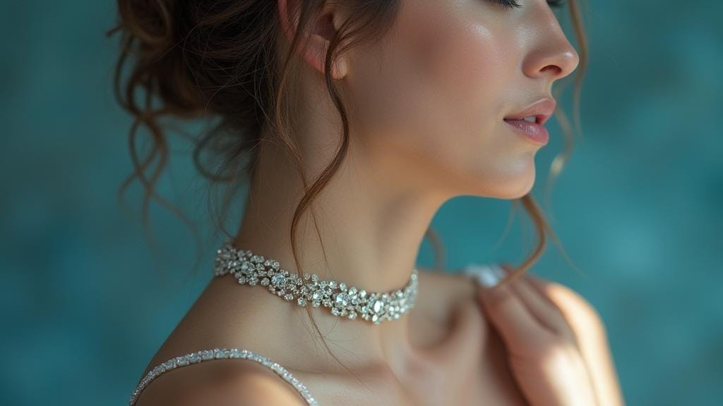 immagine sfondo di una donna che indossa una ollana luminosa