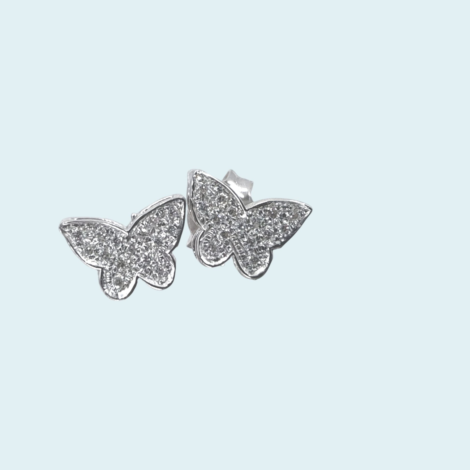 Orecchini in oro bianco 18kt a forma di farfalla di Meteore Gioielli con diamanti naturali taglio brillante G/VS.