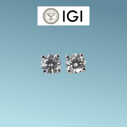 Orecchini punto luce in oro bianco 18kt di Meteore Gioielli con diamanti di laboratorio "Lab Grown" ognuno da 0.55 ct per un totale di ct 1.10 D/IF, corredati da l'importante certificato IGI 