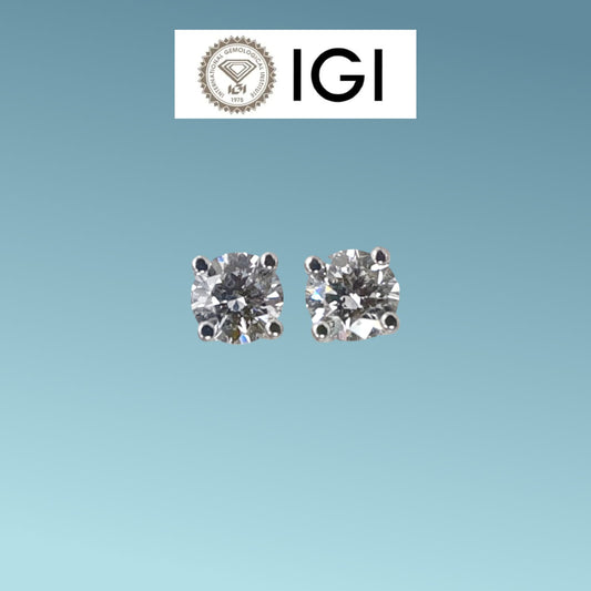 Orecchini punto luce in oro bianco 18kt di Meteore Gioielli con diamanti di laboratorio "Lab Grown" ognuno da 0.55 ct per un totale di ct 1.10 D/IF, corredati da l'importante certificato IGI 