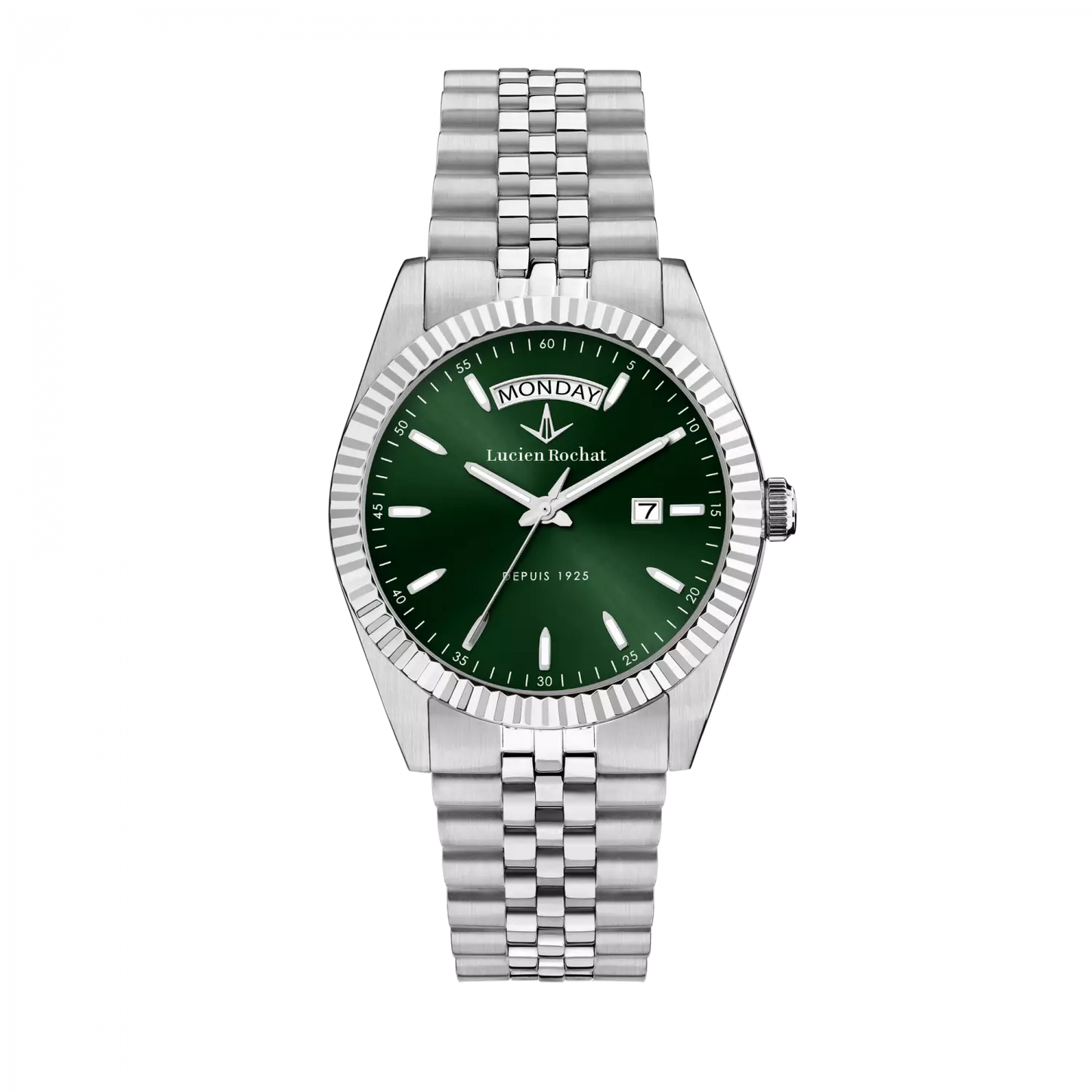 orologio lucien rochat donna collezione bienne quarzo daydate solo tempo cassa in acciaio 39mm fondello a vite vetro zaffiro quadrante verde 