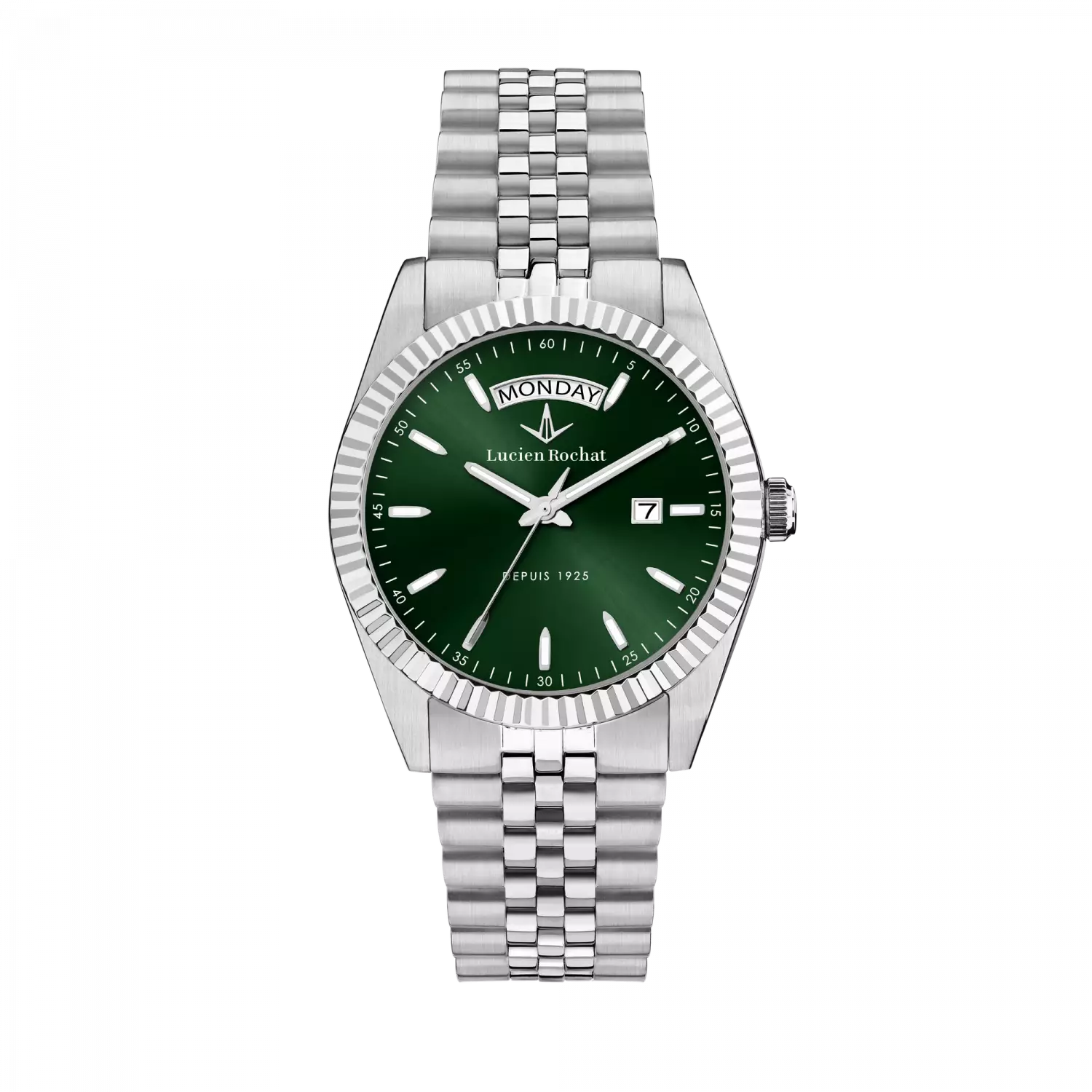 Orologio Lucien Rochat Donna Collezione Bienne quarzo daydate solo tempo cassa in acciaio 39mm fondello a vite vetro zaffiro quadrante verde 