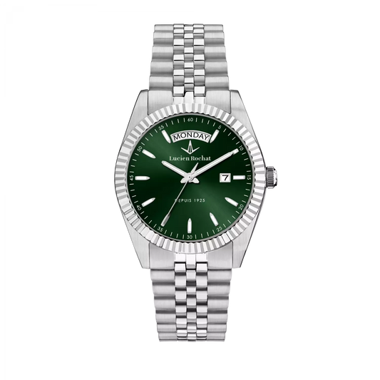 Orologio Lucien Rochat Donna Collezione Bienne quarzo daydate solo tempo cassa in acciaio 39mm fondello a vite vetro zaffiro quadrante verde 