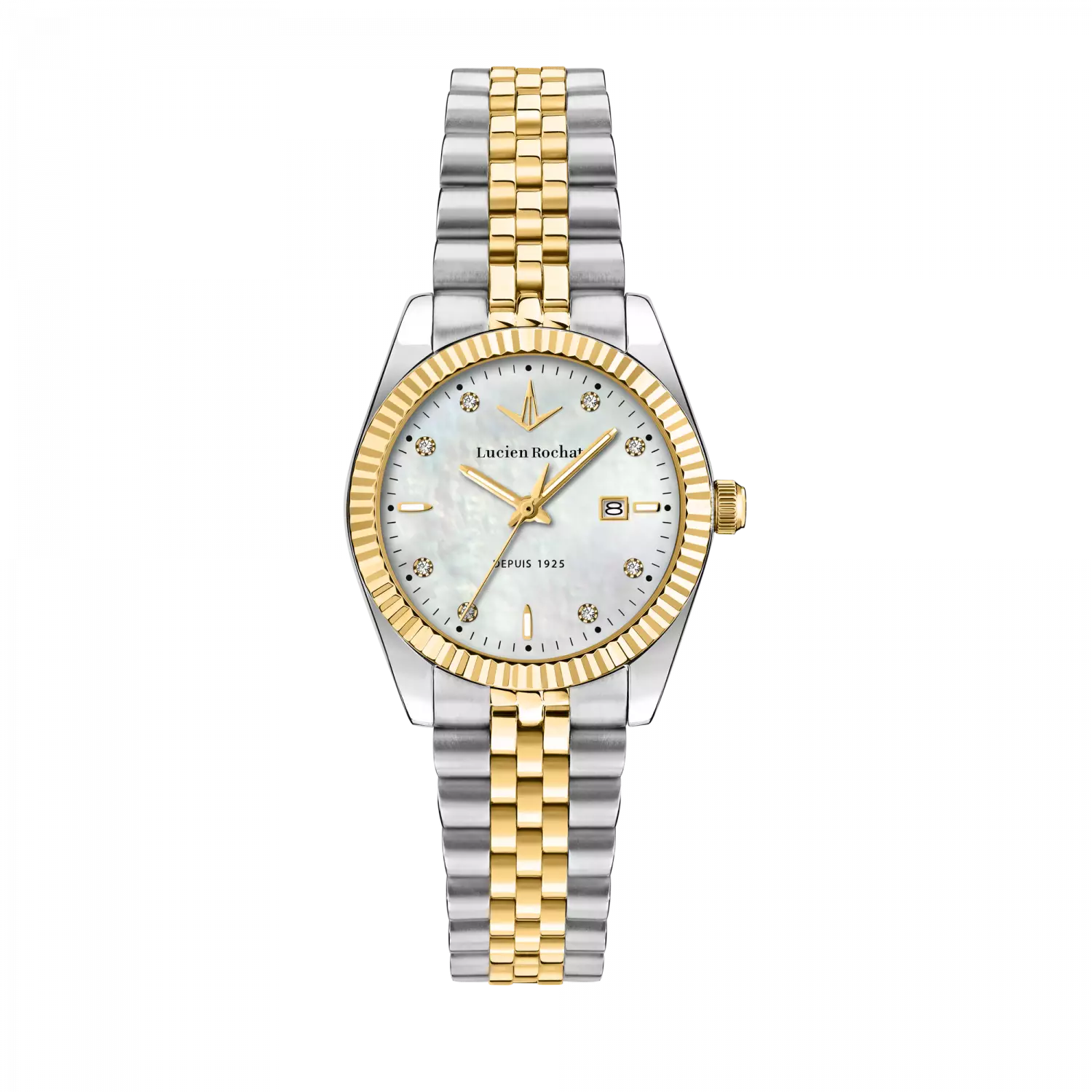 Orologio Tempo e data da Donna Lucien Rochat R0453124501, Cassa Silver in Acciaio Indici con Diamanti. Collezione Bienne Lady&nbsp; Quadrante madreperla Dettagli oro giallo 31mm 5atm