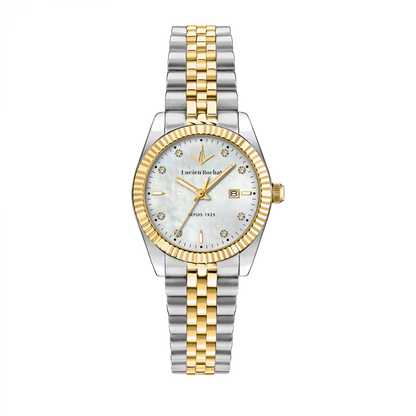 Orologio Tempo e data da Donna Lucien Rochat R0453124501, Cassa Silver in Acciaio Indici con Diamanti. Collezione Bienne Lady&nbsp; Quadrante madreperla Dettagli oro giallo 31mm 5atm