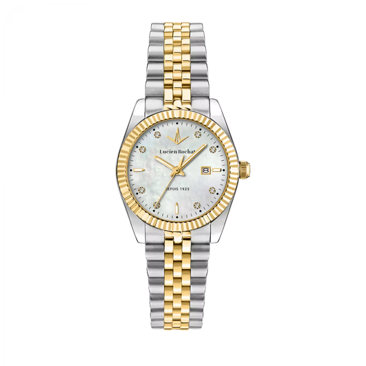 Orologio Tempo e data da Donna Lucien Rochat R0453124501, Cassa Silver in Acciaio Indici con Diamanti. Collezione Bienne Lady&nbsp; Quadrante madreperla Dettagli oro giallo 31mm 5atm