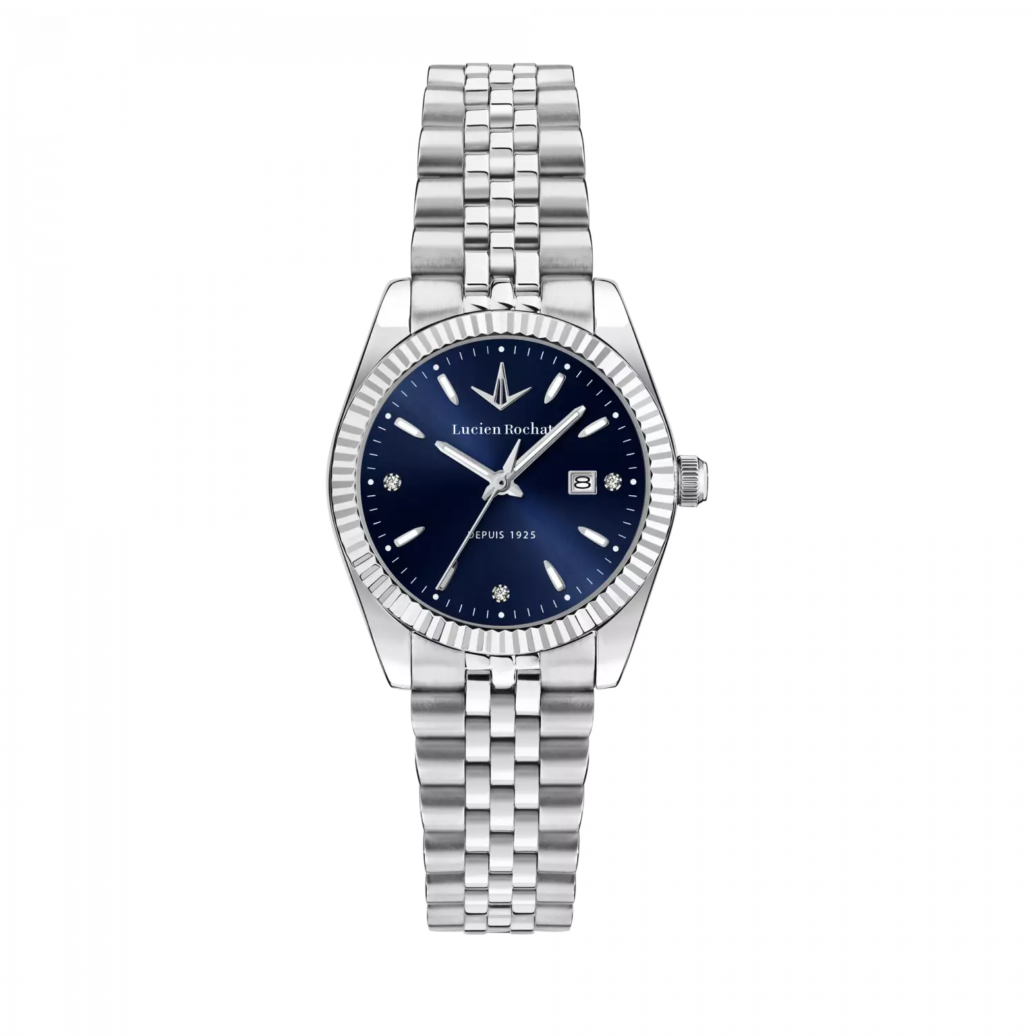 Orologio Tempo e data da Donna Lucien Rochat R0453124502, Cassa Silver in Acciaio Indici con Diamanti. Collezione Bienne Lady Quadrante blu