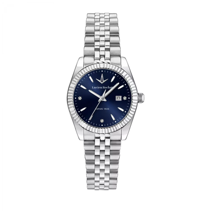 Orologio Tempo e data da Donna Lucien Rochat R0453124502, Cassa Silver in Acciaio Indici con Diamanti. Collezione Bienne Lady Quadrante blu