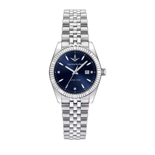 Orologio Tempo e data da Donna Lucien Rochat R0453124502, Cassa Silver in Acciaio Indici con Diamanti. Collezione Bienne Lady Quadrante blu