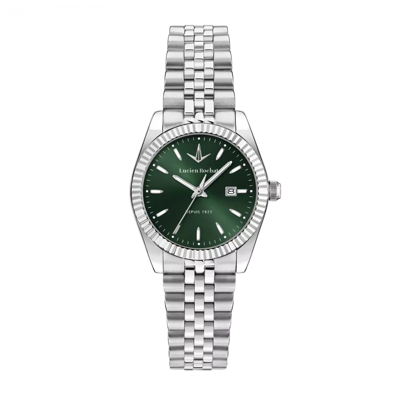orologio tempo e data da donna lucien rochat r0453124505, cassa in acciaio. collezione bienne lady quadrante verde