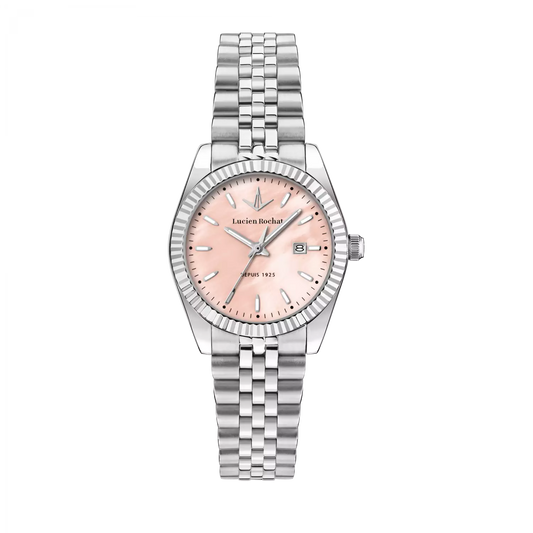 Orologio Tempo e data da Donna Lucien Rochat R0453124504, Cassa Silver in Acciaio. Collezione Bienne Lady Quadrante rosa chiaro in madreperla
