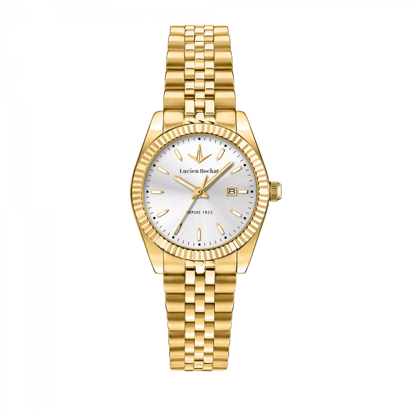 orologio tempo e data da donna lucien rochat r0453124505, cassa gold in acciaio. collezione bienne lady quadrante argento