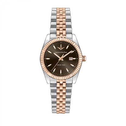 Orologio Tempo e data da Donna Lucien Rochat R0453124514, Cassa Silver in Acciaio. Collezione Bienne 2025/2026 Quadrante marrone Dettagli oro rosa