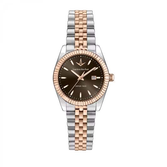 Orologio Tempo e data da Donna Lucien Rochat R0453124514, Cassa Silver in Acciaio. Collezione Bienne 2025/2026 Quadrante marrone Dettagli oro rosa