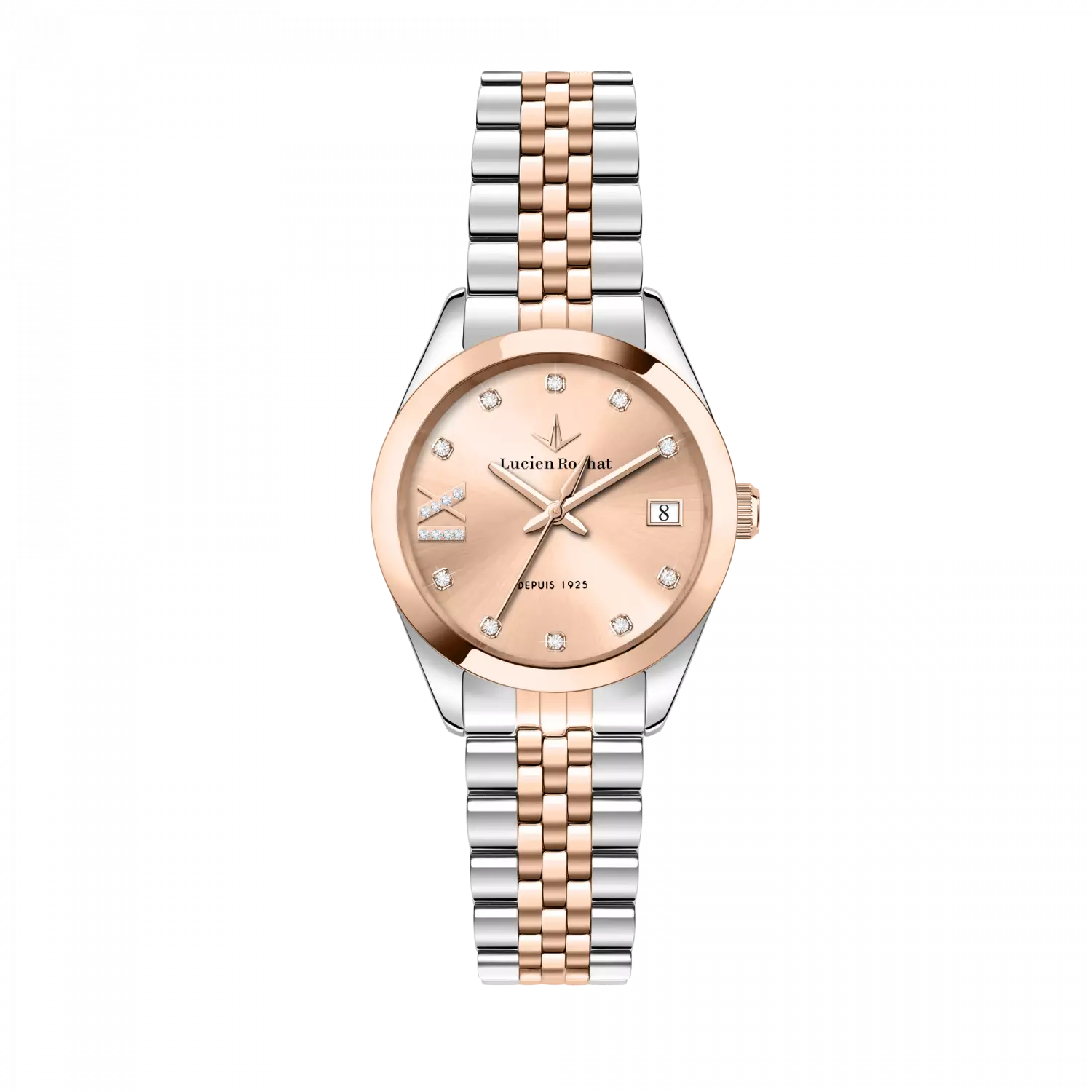 Orologio Tempo e data da Donna Lucien Rochat R0453114511, Cassa Rose-gold in Acciaio. Collezione Madame Quadrante rosa con Diamanti Dettagli oro rosa