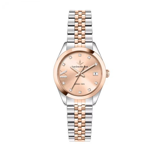 Orologio Tempo e data da Donna Lucien Rochat R0453114511, Cassa Rose-gold in Acciaio. Collezione Madame Quadrante rosa con Diamanti Dettagli oro rosa